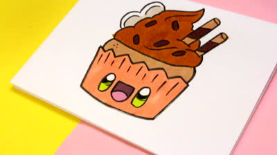 Dibujos para colorear Kawaii: Cupcake | Dibujos de Kawaii Fáciles